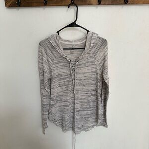 American Eagle Outfitters Heathered Gray Lace-Up Hoodie